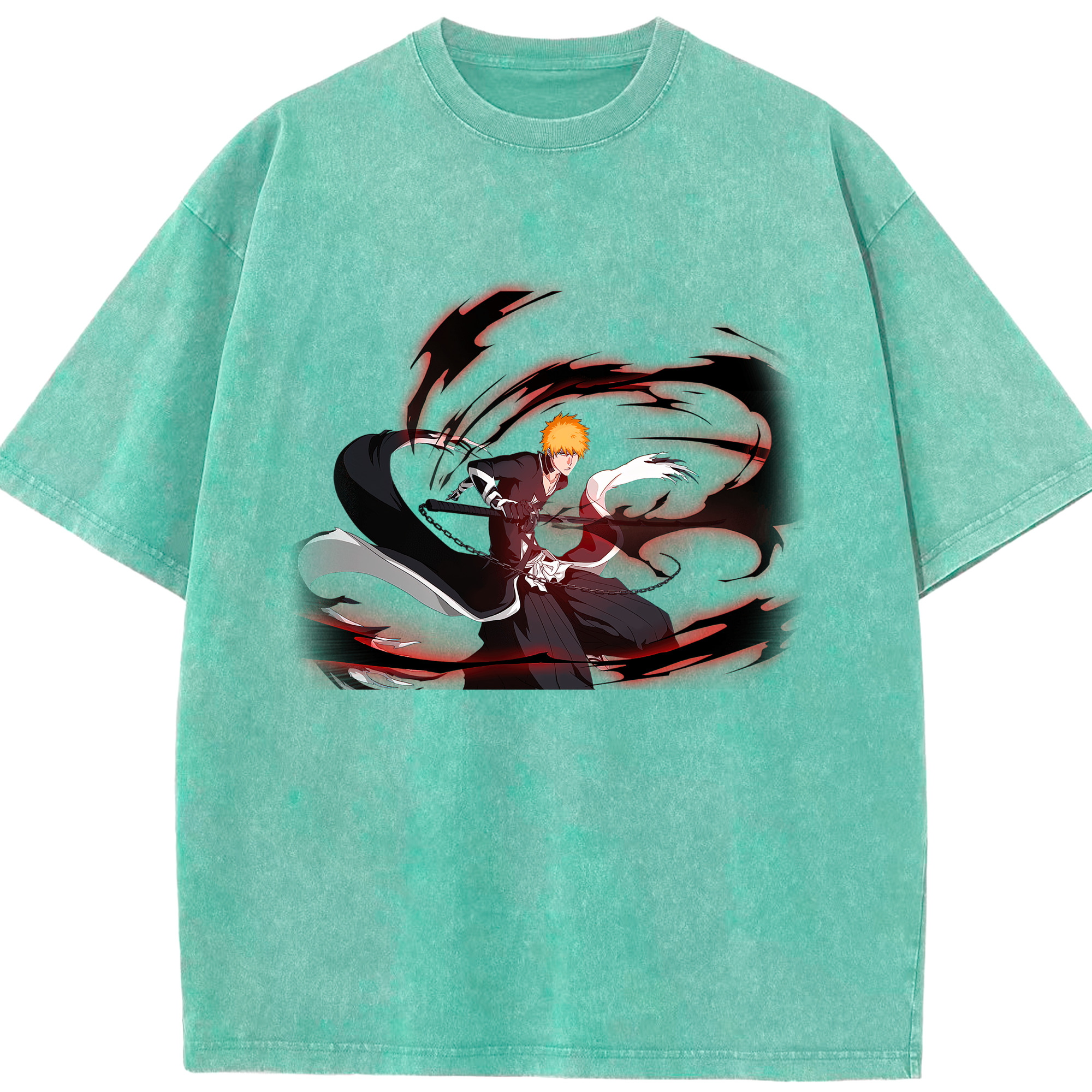 （画像用） ブリーチ 黒崎一護（くろさき いちご）BLEACH Kurosaki Ichigo 綿100% ヴィンテージ風 半袖Tシャツ（フロントプリント）